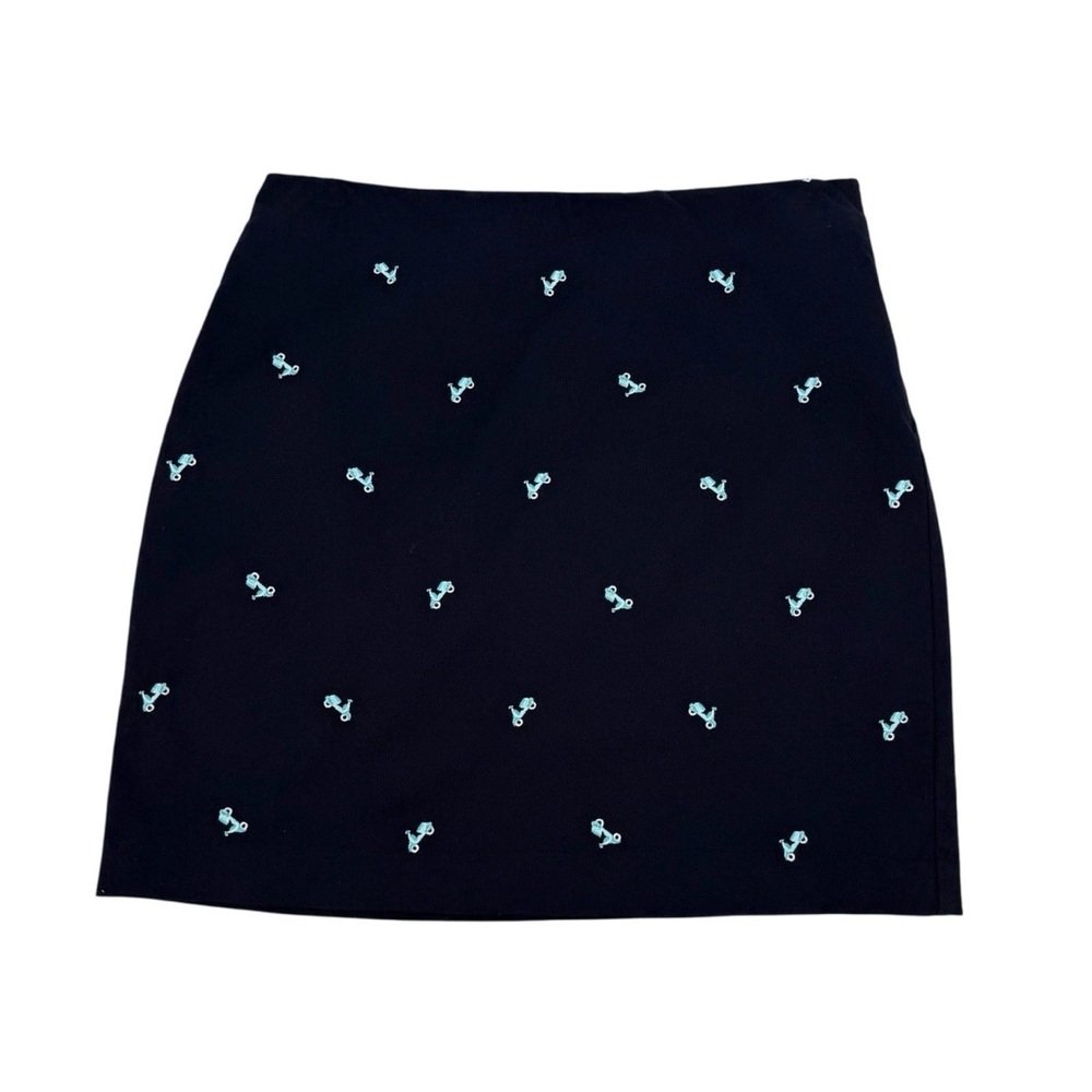 Talbots Pencil Skirt Womens Size 10 Navy Embroidered Scooter Novelty Print
